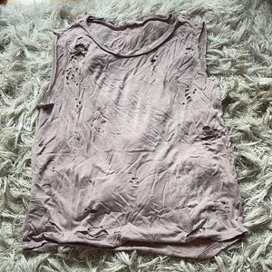 mauve, ripped muscle tank tee